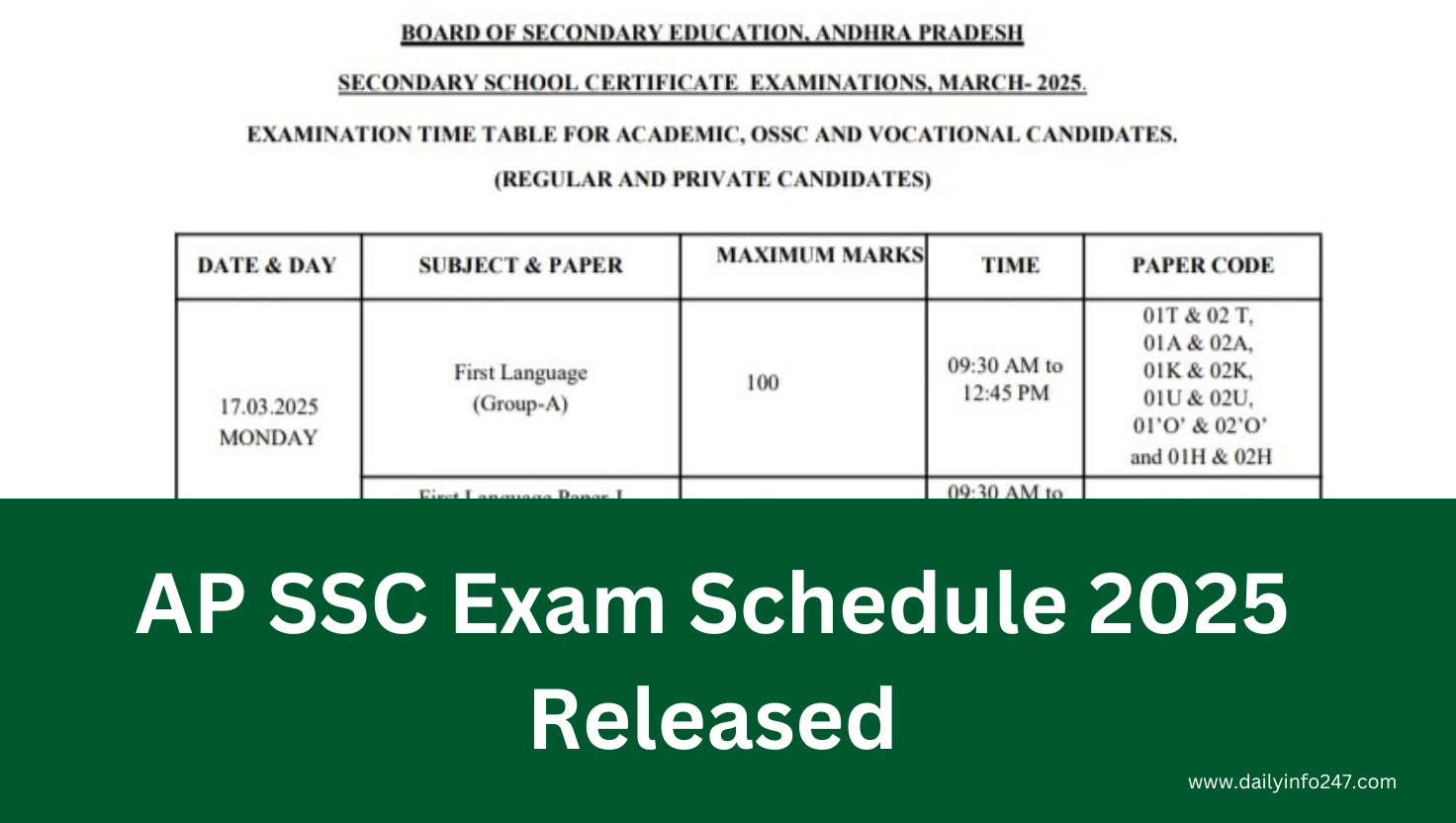 AP SSC Exam Schedule 2025 Released