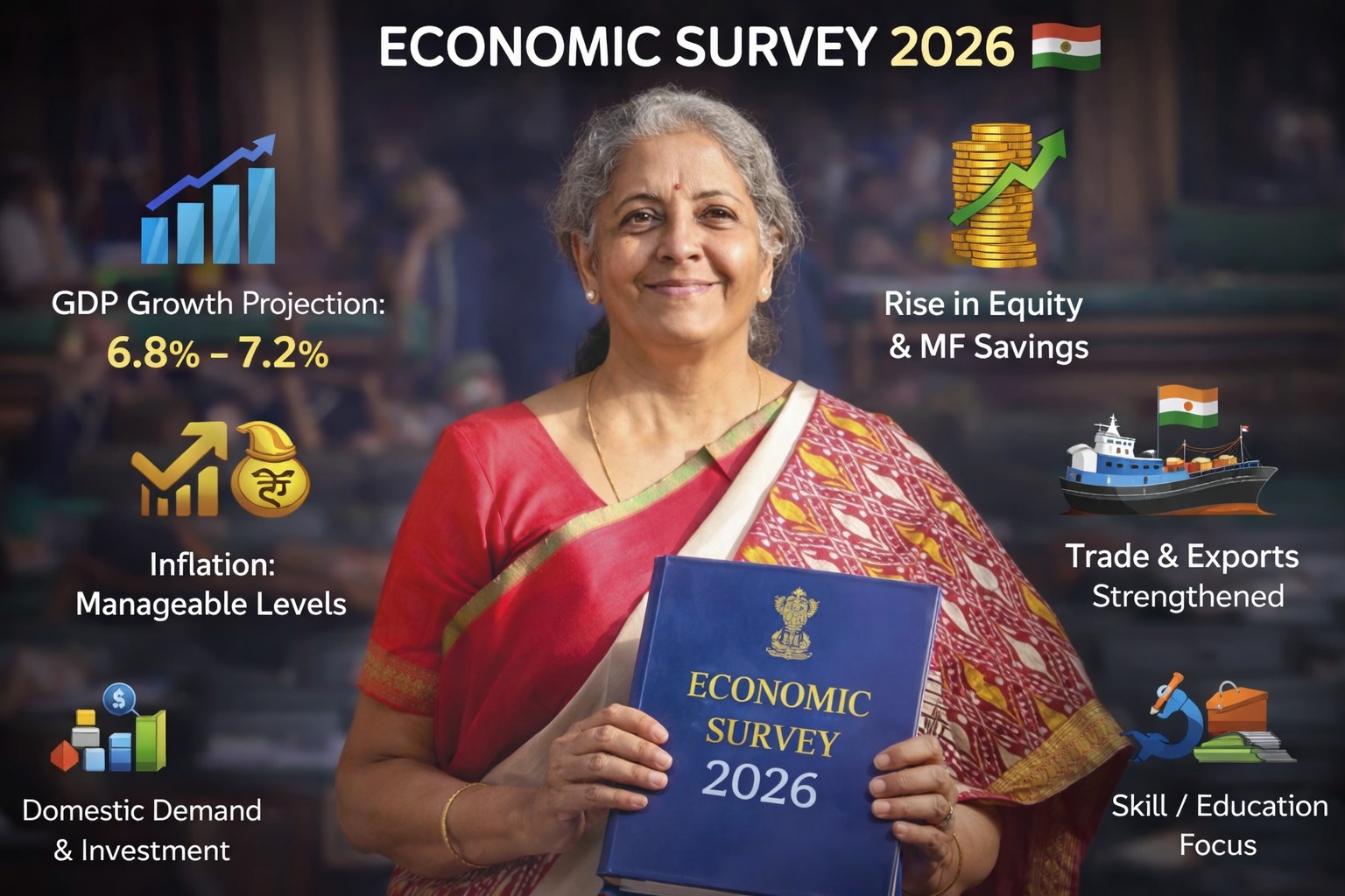 Economic Survey 2026 Released | India’s GDP 6.8-7.2% range in FY27