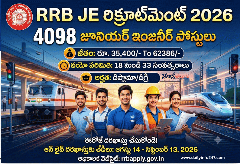RRB JE Recruitment 2026 - Apply Online for 4098 Junior Engineer Posts