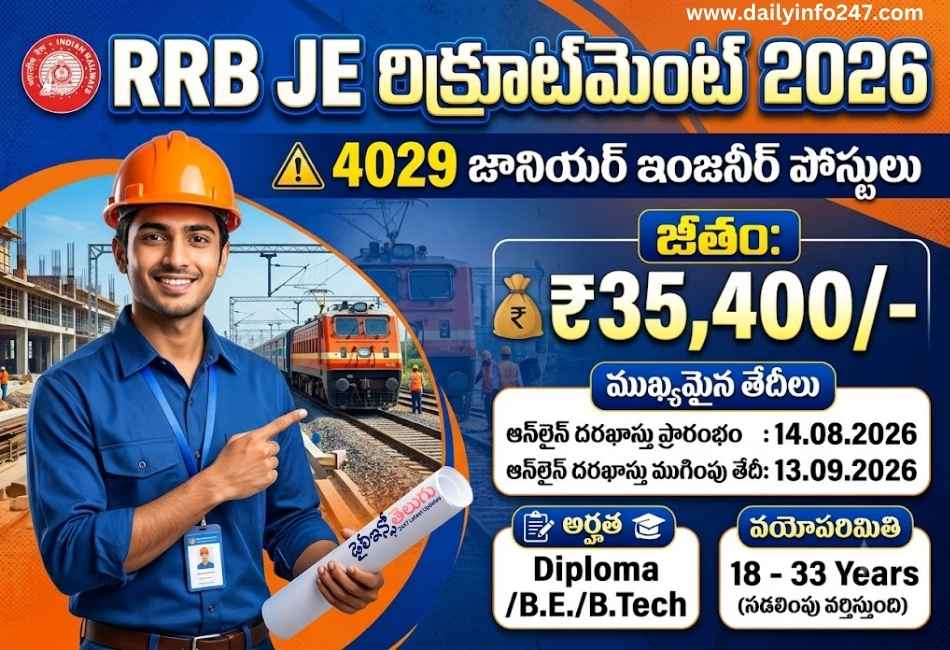RRB JE Recruitment 2026 - Apply Online for 4029 Junior Engineer Posts