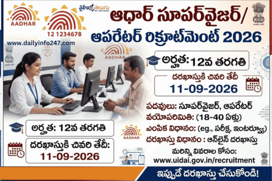 Aadhaar Supervisor/ Operator Recruitment 2026 - Apply Online