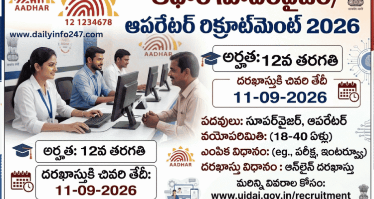 Aadhaar Supervisor/ Operator Recruitment 2026 - Apply Online