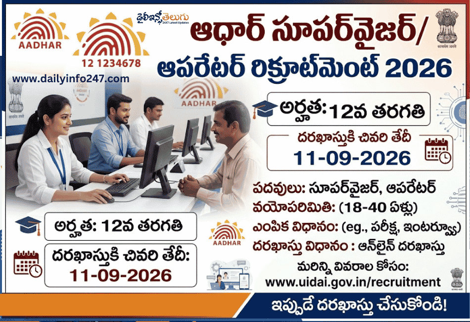 Aadhaar Supervisor/ Operator Recruitment 2026 - Apply Online