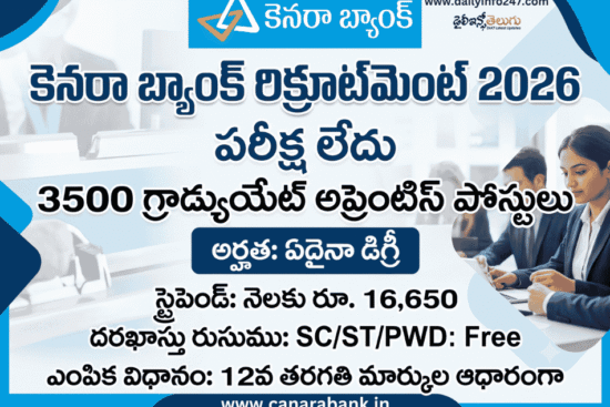 Canara Bank Recruitment 2026 Notification - Apply Online for 3500 Graduate Apprentice Posts